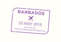 Barbados passport stamp. Visa stamp for travel. International airport grunge sign. Immigration, arrival and departure symbol. Royalty Free Stock Photo